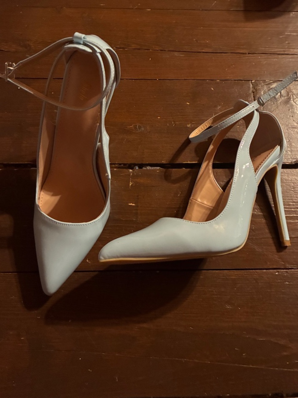 Classic Pointed-Toe Ankle-Strap Pumps in Light Blue
